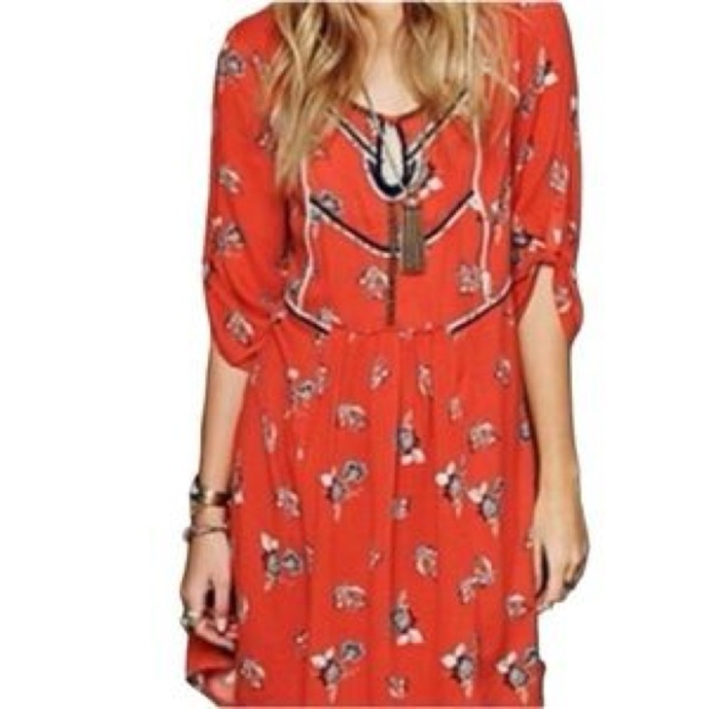 Free People Orange Floral Boho Mini dress - Size XS